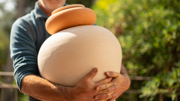 Josette terracotta jar, detail of a piece for a remarkable garden in Biot