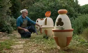 Médiatrices terracotta installation, landscape composition for a villa garden in Biot