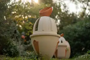 Mediatrix II terracotta sculpture, detail of a piece for remarkable gardens