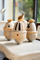 Médiatrice clay maquettes, form studies for garden jars, Atelier De Maindis in Biot